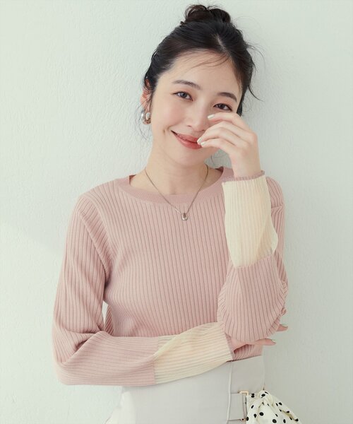 natural couture（ナチュラルクチュール）の「袖口シアーリブニット（ニット/セーター・レディース・ピンク/グレイッシュベージュ/ブラック/オフホワイト/グレー・FREE）」の5枚目の写真