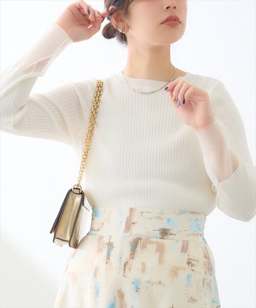 袖口シアーリブニット（ニット/セーター）｜natural couture