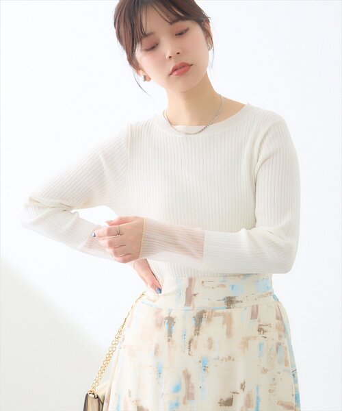 natural couture（ナチュラルクチュール）の「袖口シアーリブニット（ニット/セーター・レディース・ピンク/グレイッシュベージュ/ブラック/オフホワイト/グレー・FREE）」の20枚目の写真