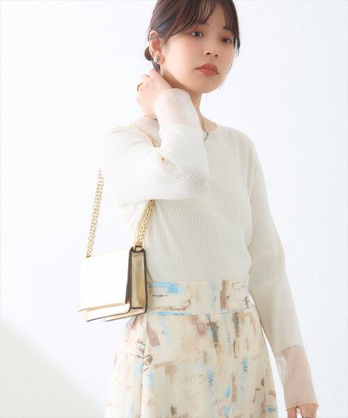 natural couture（ナチュラルクチュール）の「袖口シアーリブニット（ニット/セーター・レディース・ピンク/グレイッシュベージュ/ブラック/オフホワイト/グレー・FREE）」の21枚目の写真