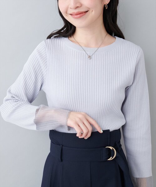 ニット セーター シアーリブニット レディース natural couture ニット セーター 袖口シアーリブニット