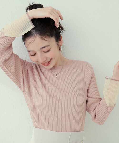 natural couture（ナチュラルクチュール）の「袖口シアーリブニット（ニット/セーター・レディース・ピンク/グレイッシュベージュ/ブラック/オフホワイト/グレー・FREE）」の9枚目の写真