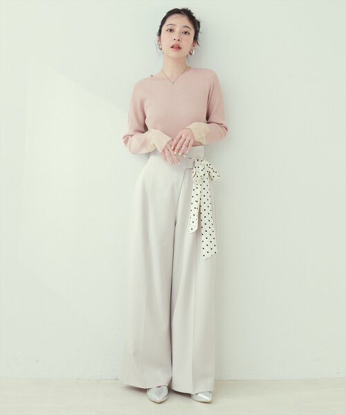 natural couture（ナチュラルクチュール）の「袖口シアーリブニット（ニット/セーター・レディース・ピンク/グレイッシュベージュ/ブラック/オフホワイト/グレー・FREE）」の11枚目の写真