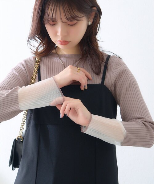 natural couture（ナチュラルクチュール）の「袖口シアーリブニット（ニット/セーター・レディース・ピンク/グレイッシュベージュ/ブラック/オフホワイト/グレー・FREE）」の13枚目の写真