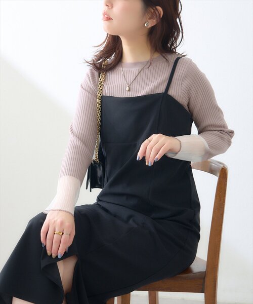 natural couture（ナチュラルクチュール）の「袖口シアーリブニット（ニット/セーター・レディース・ピンク/グレイッシュベージュ/ブラック/オフホワイト/グレー・FREE）」の14枚目の写真