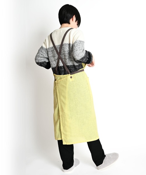 テレサ　バッククロス　Aラインコットンリネンエプロン セール】配色コットンリネン バッククロスエプロン（エプロン）｜MARAI