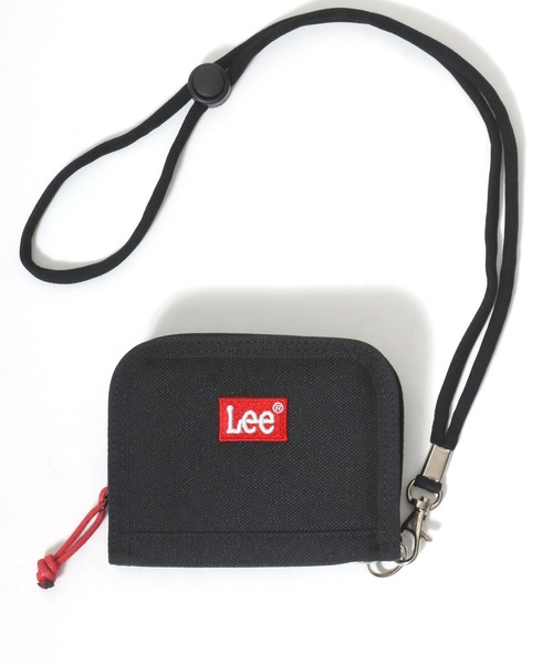 Lee(リー)の「Lee/リー ロゴ ワンポイント刺繍 ラウンドファスナー ウォレット ネックストラップ付き/財布二つ折り/レディース メンズ(財布・レディース・ブラック×ブルー/ブラック×グリーン/ブラック×ブラック/ブラック×レッド・FREE)」の1枚目の写真