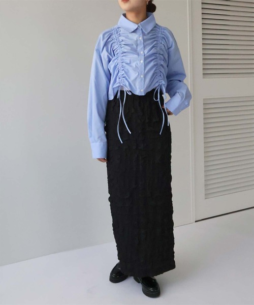 titivate(ティティベイト)の「シャーリングショートシャツ(シャツ/ブラウス・レディース・オフホワイト/ブルー/ブルー系その他・M)」の7枚目の写真