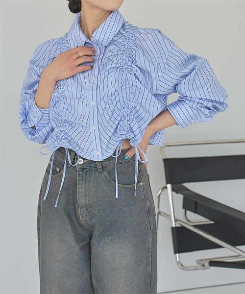 titivate(ティティベイト)の「シャーリングショートシャツ(シャツ/ブラウス・レディース・オフホワイト/ブルー/ブルー系その他・M)」の13枚目の写真