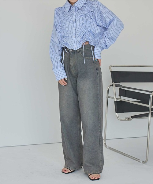 titivate(ティティベイト)の「シャーリングショートシャツ(シャツ/ブラウス・レディース・オフホワイト/ブルー/ブルー系その他・M)」の14枚目の写真
