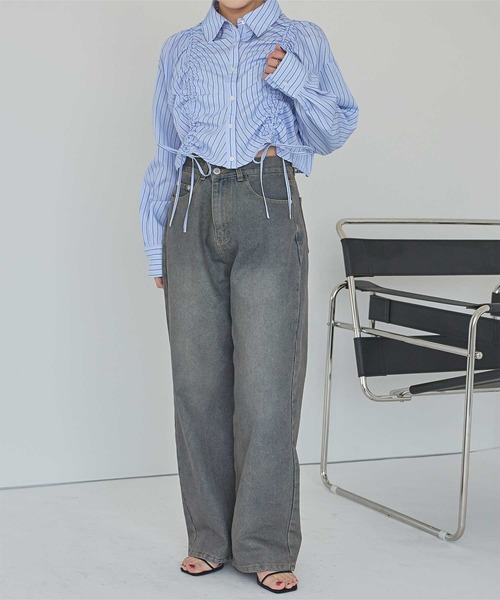 titivate(ティティベイト)の「シャーリングショートシャツ(シャツ/ブラウス・レディース・オフホワイト/ブルー/ブルー系その他・M)」の16枚目の写真