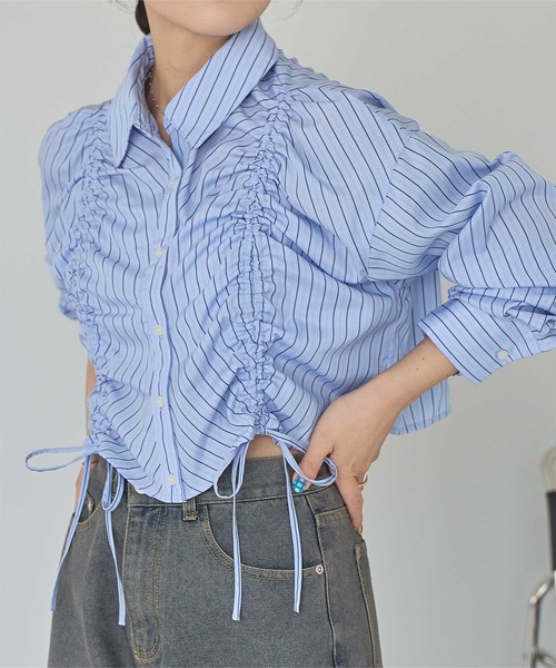 titivate(ティティベイト)の「シャーリングショートシャツ(シャツ/ブラウス・レディース・オフホワイト/ブルー/ブルー系その他・M)」の15枚目の写真