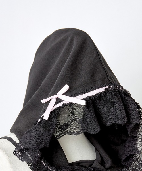 Lace trimming hoodie sleeveless long one piece（ワンピース 
