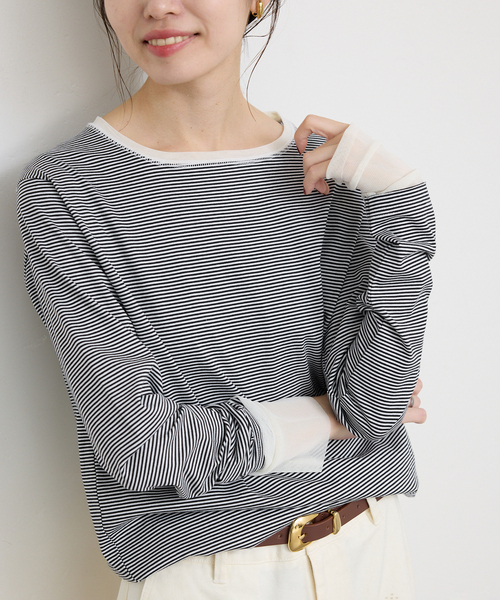 SLOBE IENA（スローブイエナ）の「《追加11》レイヤードスリーブロンTEE（Tシャツ/カットソー・レディース・ホワイト/ブラック系その他/ブルー系その他・FREE）」の2枚目の写真