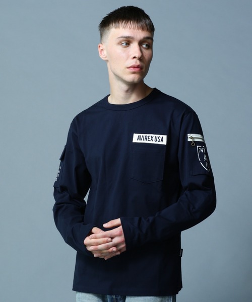 AVIREX アヴィレックス クルーネック 長袖 Tシャツ ロンT 黒M