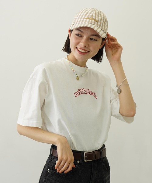 MILKFED.（ミルクフェド）の「GINGHAM LOGO CAP（キャップ・レディース・ライトパープル/ベージュ/ブラック・ONE SIZE）」の4枚目の写真