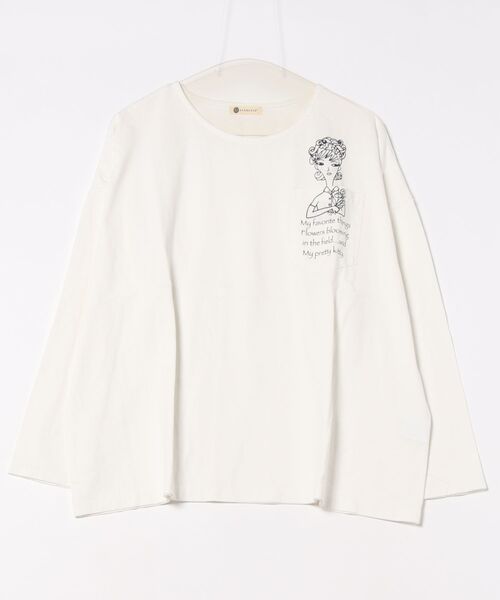 BARNDOOR(バーンドア)の「(BD)【BARNDOOR】女の子 プリント 胸ポケット付き 長袖 Tシャツ(Tシャツ/カットソー・レディース・ブラック/オフホワイト/カーキ・FREE)」の1枚目の写真
