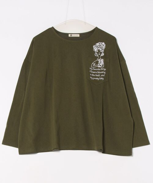 BARNDOOR(バーンドア)の「(BD)【BARNDOOR】女の子 プリント 胸ポケット付き 長袖 Tシャツ(Tシャツ/カットソー・レディース・ブラック/オフホワイト/カーキ・FREE)」の3枚目の写真