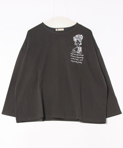 BARNDOOR(バーンドア)の「(BD)【BARNDOOR】女の子 プリント 胸ポケット付き 長袖 Tシャツ(Tシャツ/カットソー・レディース・ブラック/オフホワイト/カーキ・FREE)」の2枚目の写真