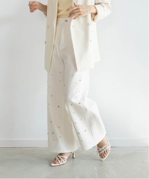RANDA｜ビジューパール付きワイドデニムパンツ | Rakuten