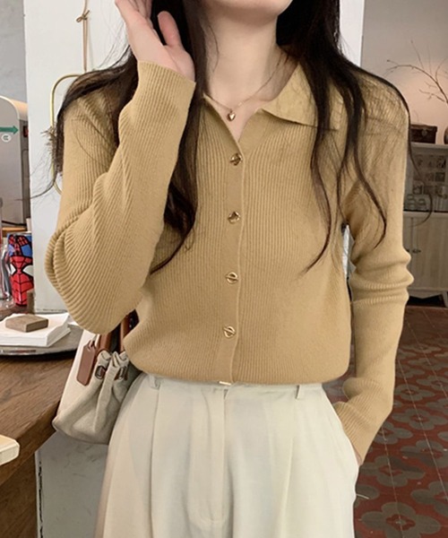 DAY CLOSET(デイ クローゼット)の「レディース 長袖マンテルボタンポロリブニットカーディガン(カーディガン/ボレロ・レディース・ブラック/アイボリー/オートミール/ベージュ/オリーブ・FREE)」の3枚目の写真