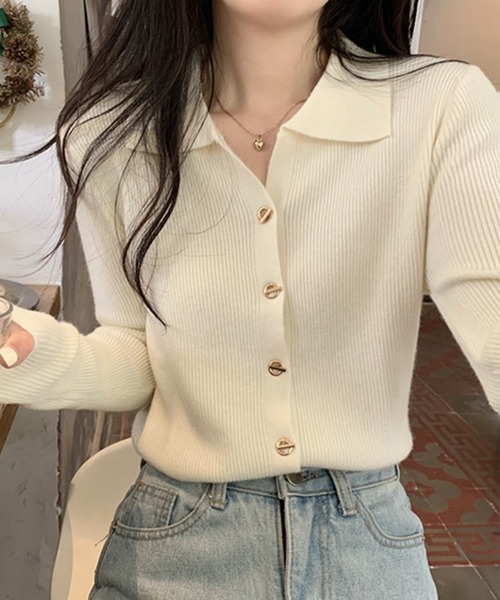 DAY CLOSET(デイ クローゼット)の「レディース 長袖マンテルボタンポロリブニットカーディガン(カーディガン/ボレロ・レディース・ブラック/アイボリー/オートミール/ベージュ/オリーブ・FREE)」の6枚目の写真