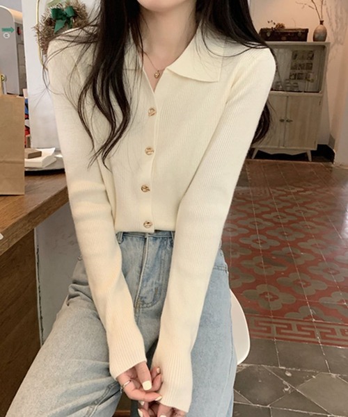 DAY CLOSET(デイ クローゼット)の「レディース 長袖マンテルボタンポロリブニットカーディガン(カーディガン/ボレロ・レディース・ブラック/アイボリー/オートミール/ベージュ/オリーブ・FREE)」の7枚目の写真