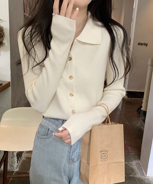 DAY CLOSET(デイ クローゼット)の「レディース 長袖マンテルボタンポロリブニットカーディガン(カーディガン/ボレロ・レディース・ブラック/アイボリー/オートミール/ベージュ/オリーブ・FREE)」の8枚目の写真