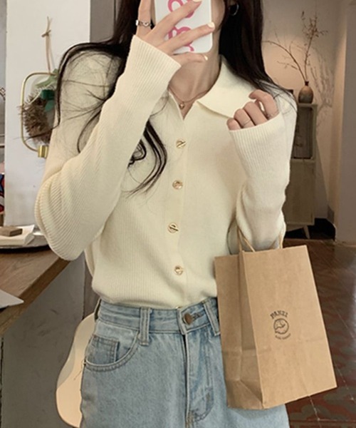 DAY CLOSET(デイ クローゼット)の「レディース 長袖マンテルボタンポロリブニットカーディガン(カーディガン/ボレロ・レディース・ブラック/アイボリー/オートミール/ベージュ/オリーブ・FREE)」の9枚目の写真