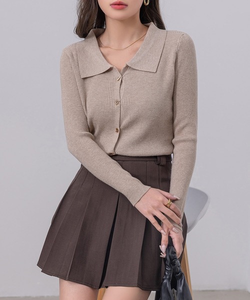 DAY CLOSET(デイ クローゼット)の「レディース 長袖マンテルボタンポロリブニットカーディガン(カーディガン/ボレロ・レディース・ブラック/アイボリー/オートミール/ベージュ/オリーブ・FREE)」の14枚目の写真
