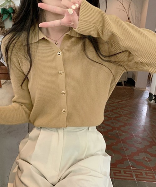 DAY CLOSET(デイ クローゼット)の「レディース 長袖マンテルボタンポロリブニットカーディガン(カーディガン/ボレロ・レディース・ブラック/アイボリー/オートミール/ベージュ/オリーブ・FREE)」の11枚目の写真