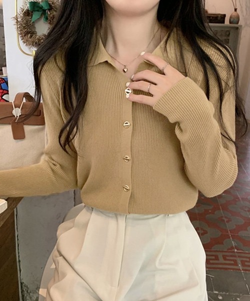 DAY CLOSET(デイ クローゼット)の「レディース 長袖マンテルボタンポロリブニットカーディガン(カーディガン/ボレロ・レディース・ブラック/アイボリー/オートミール/ベージュ/オリーブ・FREE)」の12枚目の写真