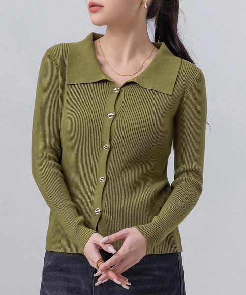 DAY CLOSET(デイ クローゼット)の「レディース 長袖マンテルボタンポロリブニットカーディガン(カーディガン/ボレロ・レディース・ブラック/アイボリー/オートミール/ベージュ/オリーブ・FREE)」の19枚目の写真
