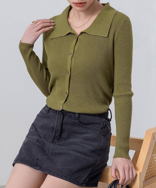 DAY CLOSET(デイ クローゼット)の「レディース 長袖マンテルボタンポロリブニットカーディガン(カーディガン/ボレロ・レディース・ブラック/アイボリー/オートミール/ベージュ/オリーブ・FREE)」の20枚目の写真