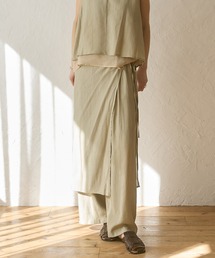 ワッシャーサテン レイヤードスカートパンツ