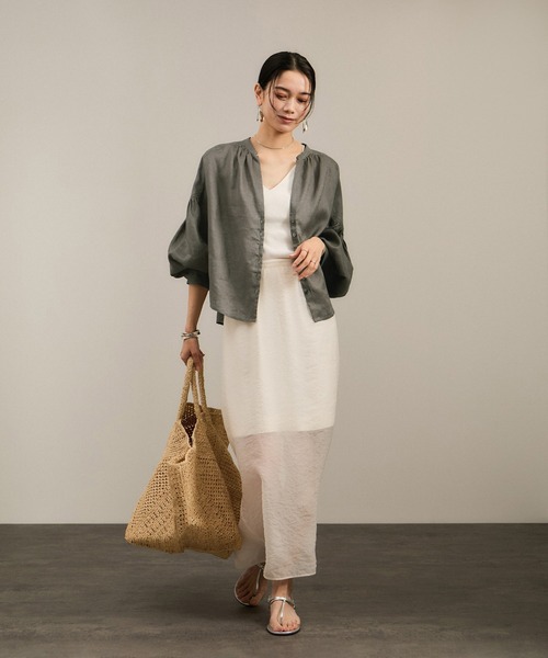 SALON adam et rope'（サロン アダム エ ロペ）の「リネンスキッパーギャザーブラウス［GENTLE LINEN］（シャツ/ブラウス・レディース・ブルー/グレー/ホワイト/グレー系その他/ブラック・FREE）」の20枚目の写真