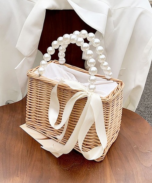 florist（フローリスト）の「パールorリボンアレンジカゴバッグ（巾着付き）/ 浴衣バッグ/ ミニバスケット（かごバッグ・レディース・ベージュ系3/ベージュ系2/ベージュ系4/ベージュ系1・FREE）」の12枚目の写真