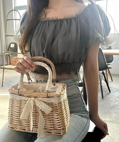 florist（フローリスト）の「パールorリボンアレンジカゴバッグ（巾着付き）/ 浴衣バッグ/ ミニバスケット（かごバッグ・レディース・ベージュ系3/ベージュ系2/ベージュ系4/ベージュ系1・FREE）」の14枚目の写真