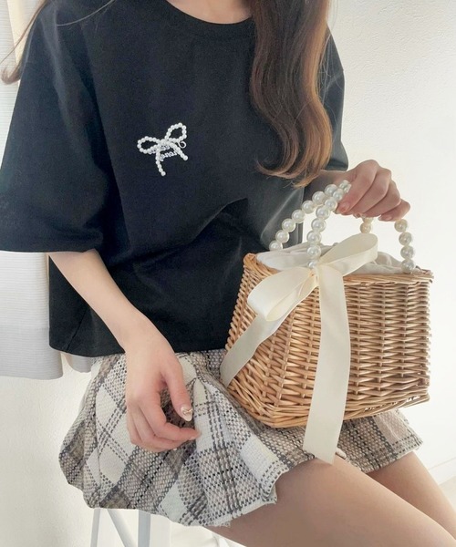 florist（フローリスト）の「パールorリボンアレンジカゴバッグ（巾着付き）/ 浴衣バッグ/ ミニバスケット（かごバッグ・レディース・ベージュ系3/ベージュ系2/ベージュ系4/ベージュ系1・FREE）」の9枚目の写真