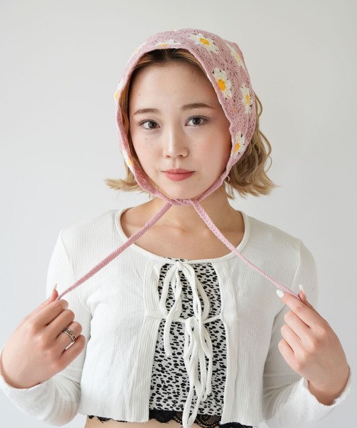 SHRIMPS クロシェ　ヘッドスカーフ セットアップセブン SETUP7 【SETUP7】フラワー編みバンダナ