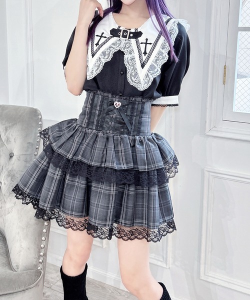 新品タグ付き　MARS マーズ　BIG襟クロス刺繍ブラウス　ブラックFREE MA*RS】BIG襟クロス刺繍ブラウス - ブラック size-F | 地雷系