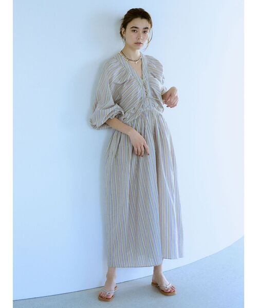 Ungrid（アングリッド）の「スリーブボリュームマルチストライプワンピース（ワンピース・レディース・オレンジ/パープル・FREE）」の4枚目の写真