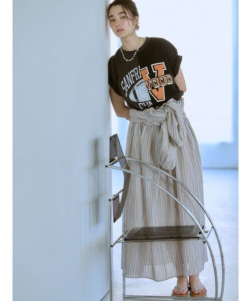 Ungrid（アングリッド）の「スリーブボリュームマルチストライプワンピース（ワンピース・レディース・オレンジ/パープル・FREE）」の8枚目の写真