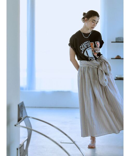 Ungrid（アングリッド）の「スリーブボリュームマルチストライプワンピース（ワンピース・レディース・オレンジ/パープル・FREE）」の9枚目の写真