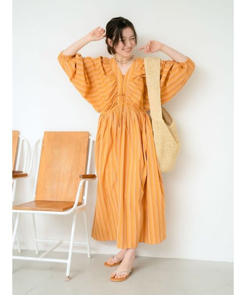 Ungrid（アングリッド）の「スリーブボリュームマルチストライプワンピース（ワンピース・レディース・オレンジ/パープル・FREE）」の13枚目の写真