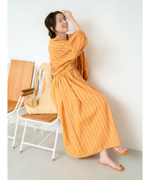 Ungrid（アングリッド）の「スリーブボリュームマルチストライプワンピース（ワンピース・レディース・オレンジ/パープル・FREE）」の16枚目の写真