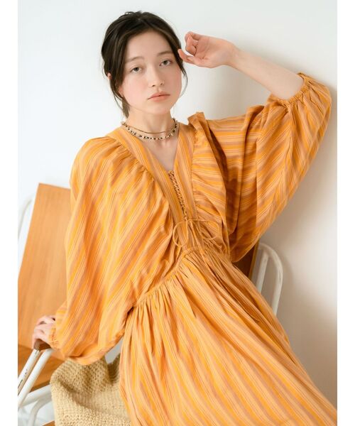 Ungrid（アングリッド）の「スリーブボリュームマルチストライプワンピース（ワンピース・レディース・オレンジ/パープル・FREE）」の17枚目の写真