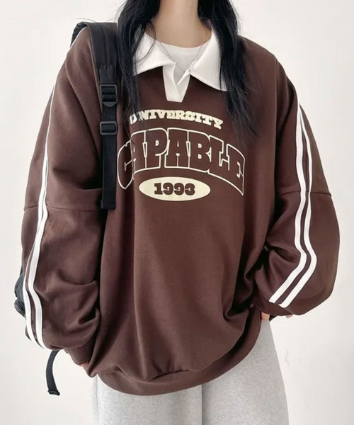 セール】ラグランルーズロンスウェット カラー付き オーバーサイズ