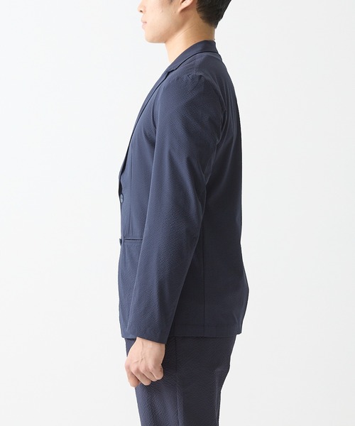 極美品　インスパイア　テーラードジャケット　シアサッカー　アンコン　L ネイビー シアサッカーブレザー（Navy）| Sunspel