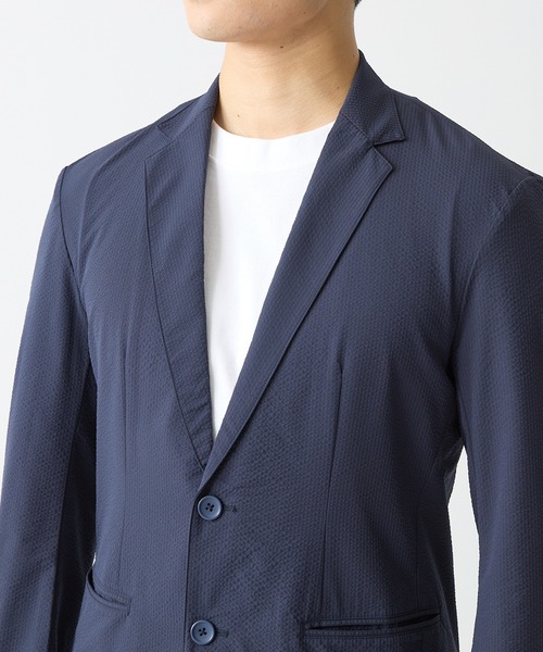 極美品　インスパイア　テーラードジャケット　シアサッカー　アンコン　L ネイビー シアサッカーブレザー（Navy）| Sunspel